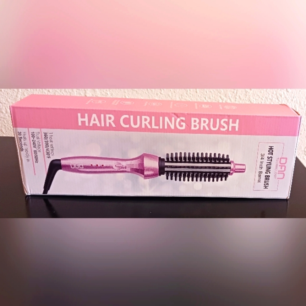 New DAN Technology Curling Iron Brush 1 inch Ceramic Pink Adjustable Temperature